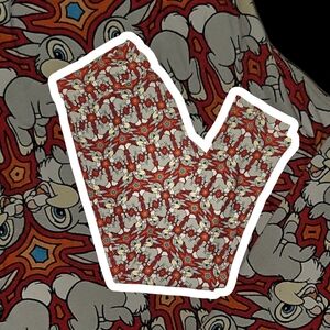NWT Lularoe Bambi's Thumper Red & Gray Rabbit Leggings Size TC